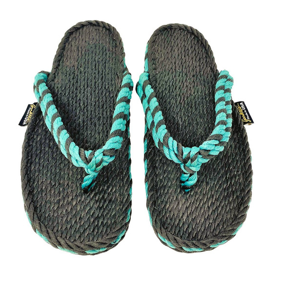 GURKEES Handmade Hemp Vegan Rope Flip Flop Summer Blue & Black Sandals - Picture 1 of 5